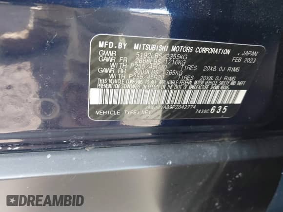 2023 Mitsubishi Outlander SEL with VIN JA4J4VA89PZ042774, listed as a IAAI auction lot 41630074 with 51,885 mi miles and . Bid and sale history available at DreamBid. Image 9.