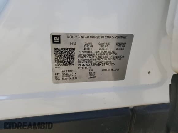 2019 Chevrolet Equinox LS с VIN 2GNAXSEV6K6270125, выставлен на аукционе Copart как лот 80550805 с пробегом 81 743 миль миль и Списание • Salvage title. История ставок и продаж доступна на DreamBid. Изображение 13.
