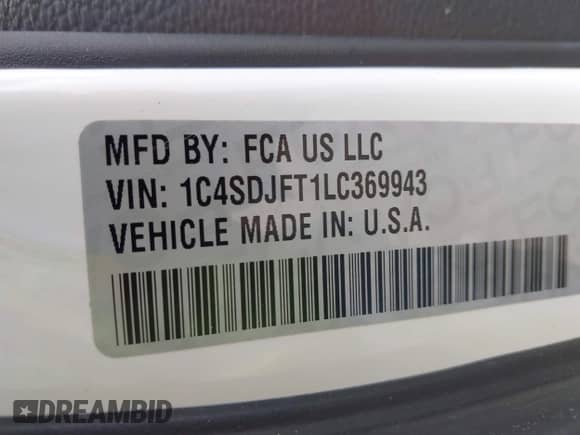2020 Dodge Durango Pursuit with VIN 1C4SDJFT1LC369943, listed as a IAAI auction lot 42696377 with 97,850 mi miles and . Bid and sale history available at DreamBid. Image 9.