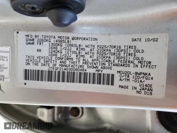 2003 Toyota Highlander с VIN JTEGF21A630080484, выставлен на аукционе Copart как лот 70537915 с пробегом 199 597 миль миль и Списание • Salvage title. История ставок и продаж доступна на DreamBid. Изображение 14.