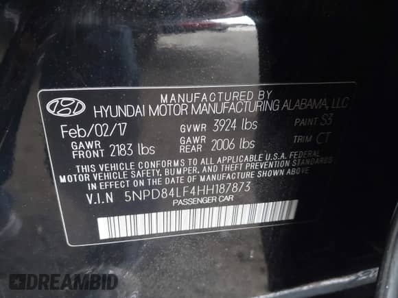 2017 Hyundai Elantra Limited with VIN 5NPD84LF4HH187873, listed as a IAAI auction lot 42099382 with 55,031 mi miles and . Bid and sale history available at DreamBid. Image 9.