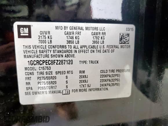 2015 Chevrolet Silverado 1500 Work Truck with VIN 1GCRCPEC8FZ287120, listed as a Copart auction lot 65434675 with 169,294 mi miles and Clean title. Bid and sale history available at DreamBid. Image 12.