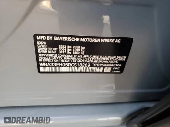 2024 BMW 7 Series 740i xDrive with VIN WBA33EH05RCS18269, listed as a Copart auction lot 84739554 with 15,753 mi miles and Salvage title. Bid and sale history available at DreamBid. Image 13.