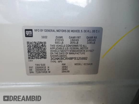 2023 Chevrolet Blazer LT z VIN 3GNKBCR48PS125882, wystawiony jako Copart lot #64478165 z przebiegiem 93 105 mil mil oraz Szkoda całkowita • Salvage title. Historia ofert i sprzedaży dostępna na DreamBid. Obrazek 12.