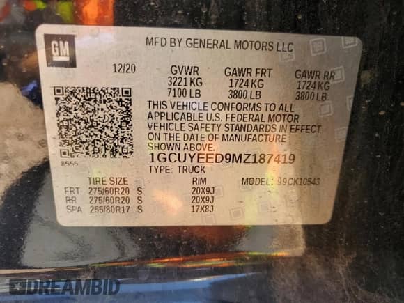 2021 Chevrolet Silverado 1500 RST с VIN 1GCUYEED9MZ187419, выставлен на аукционе Copart как лот 84976045 с пробегом 59 217 миль миль и Списание • Salvage title. История ставок и продаж доступна на DreamBid. Изображение 12.