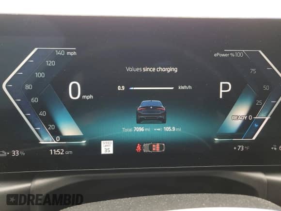 2024 BMW i4 eDrive35 with VIN WBY43AW05RFS57427, listed as a Copart auction lot 65464855 with 7,096 mi miles and Salvage title. Bid and sale history available at DreamBid. Image 9.