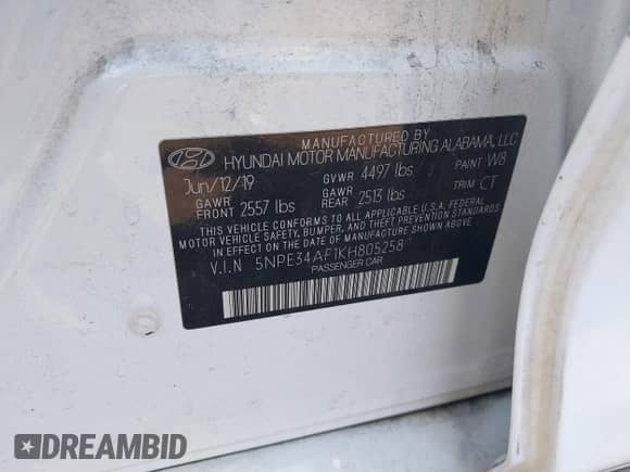 2019 Hyundai Sonata Sport с VIN 5NPE34AF1KH805258, выставлен на аукционе IAAI как лот 42997854 с пробегом 176 130 миль миль и . История ставок и продаж доступна на DreamBid. Изображение 9.