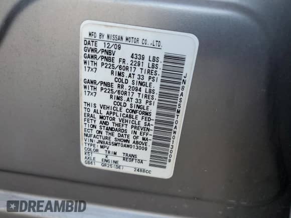 2010 Nissan Rogue SL with VIN JN8AS5MT0AW013009, listed as a Copart auction lot 69099655 with 106,273 mi miles and Salvage title. Bid and sale history available at DreamBid. Image 12.