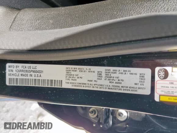 2023 Ram 1500 Big Horn z VIN 1C6RREBG5PN604331, wystawiony jako Copart lot #63481885 z przebiegiem 29 121 mil mil oraz Szkoda całkowita • Salvage title. Historia ofert i sprzedaży dostępna na DreamBid. Obrazek 12.