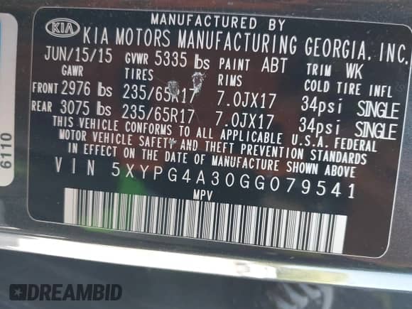 2016 Kia Sorento L with VIN 5XYPG4A30GG079541, listed as a IAAI auction lot 42945186 with 122,082 mi miles and . Bid and sale history available at DreamBid. Image 9.