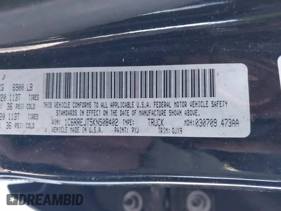 2019 Ram 1500 Laramie с VIN 1C6RREJT5KN508402, выставлен на аукционе IAAI как лот 41548045 с пробегом 226 128 миль миль и . История ставок и продаж доступна на DreamBid. Изображение 9.