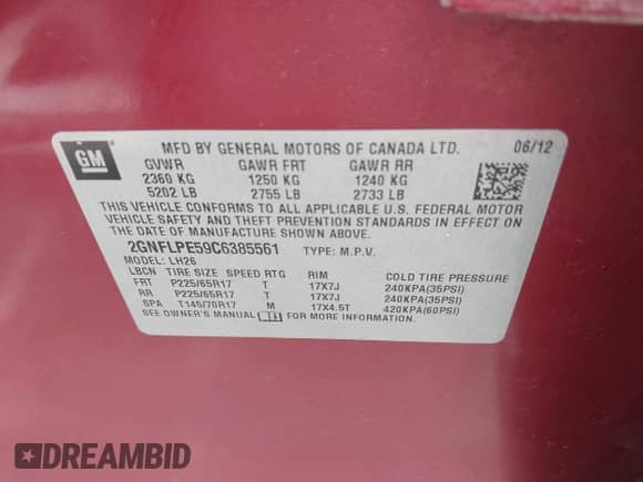 2012 Chevrolet Equinox 2LT z VIN 2GNFLPE59C6385561, wystawiony jako IAAI lot #42425871 z przebiegiem 230 143 mil mil oraz . Historia ofert i sprzedaży dostępna na DreamBid. Obrazek 9.