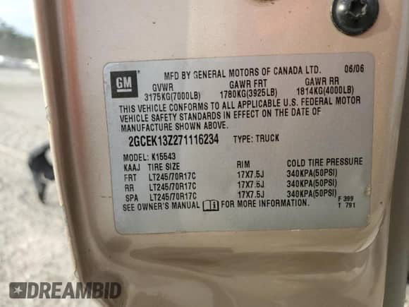 2007 Chevrolet Silverado 1500 LT1 with VIN 2GCEK13Z271116234, listed as a Copart auction lot 81398214 with 286,710 mi miles and Salvage title. Bid and sale history available at DreamBid. Image 13.
