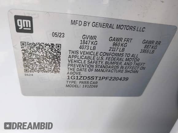 2023 Chevrolet Malibu LT с VIN 1G1ZD5ST1PF220439, выставлен на аукционе IAAI как лот 43161296 с пробегом 66 724 миль миль и . История ставок и продаж доступна на DreamBid. Изображение 9.