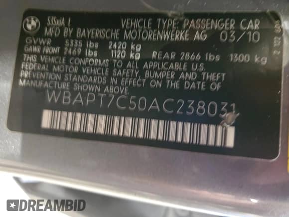 2010 BMW 5 Series 535i xDrive with VIN WBAPT7C50AC238031, listed as a Copart auction lot 81636795 with 84,746 mi miles and Clean title. Bid and sale history available at DreamBid. Image 12.
