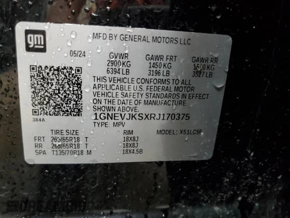 2024 Chevrolet Traverse AWD Z71 с VIN 1GNEVJKSXRJ170375, выставлен на аукционе Copart как лот 70472545 с пробегом 15 845 миль миль и На запчасти • Non repairable. История ставок и продаж доступна на DreamBid. Изображение 14.