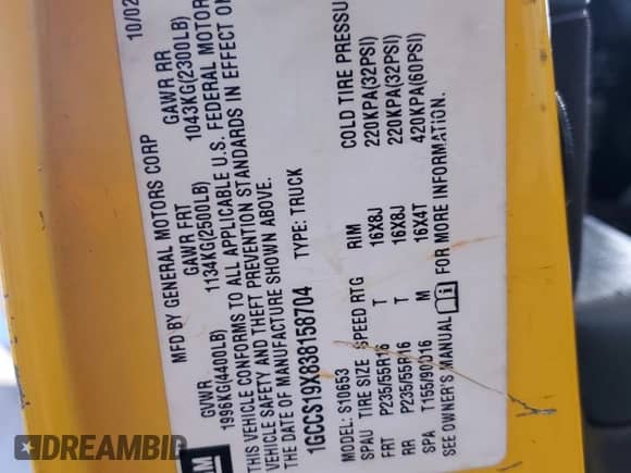 2003 Chevrolet S-10 Fleet с VIN 1GCCS19X838158704, выставлен на аукционе Copart как лот 74899204 с пробегом 169 421 миль миль и Списание • Salvage title. История ставок и продаж доступна на DreamBid. Изображение 13.