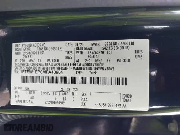 2021 Ford F-150 XL с VIN 1FTEW1EP6MFA43664, выставлен на аукционе IAAI как лот 43165471 с пробегом 106 083 миль миль и . История ставок и продаж доступна на DreamBid. Изображение 9.