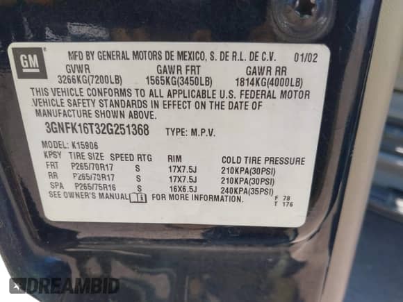 2002 Chevrolet Suburban LT с VIN 3GNFK16T32G251368, выставлен на аукционе IAAI как лот 42762060 с пробегом 366 159 миль миль и . История ставок и продаж доступна на DreamBid. Изображение 9.