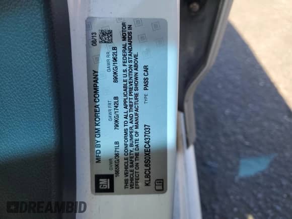 2014 Chevrolet Spark LT z VIN KL8CL6S0XEC437037, wystawiony jako Copart lot #64296455 z przebiegiem 74 995 mil mil oraz Szkoda całkowita • Salvage title. Historia ofert i sprzedaży dostępna na DreamBid. Obrazek 12.