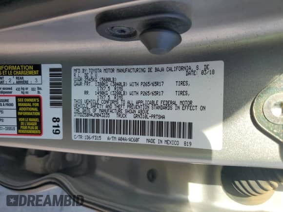 2018 Toyota Tacoma SR5 with VIN 3TMDZ5BN4JM043235, listed as a Copart auction lot 83832045 with 46,451 mi miles and Salvage title. Bid and sale history available at DreamBid. Image 12.