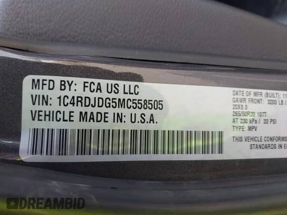2021 Dodge Durango GT Plus with VIN 1C4RDJDG5MC558505, listed as a IAAI auction lot 42497694 with 45,413 mi miles and . Bid and sale history available at DreamBid. Image 9.