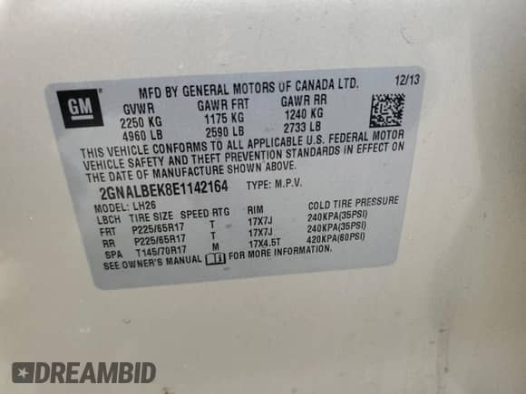 2014 Chevrolet Equinox LT с VIN 2GNALBEK8E1142164, выставлен на аукционе Copart как лот 90808155 с пробегом 134 939 миль миль и Чистый • Clean title. История ставок и продаж доступна на DreamBid. Изображение 13.