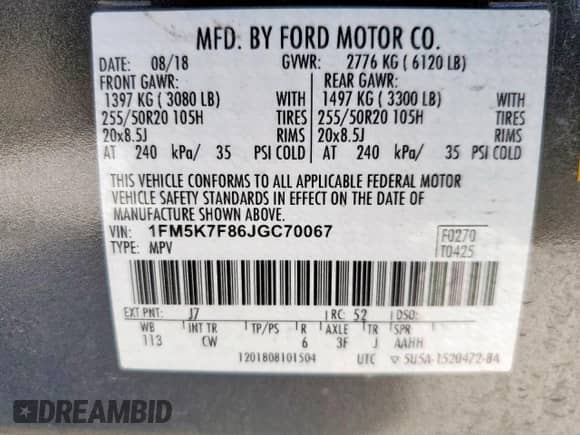 2018 Ford Explorer Limited z VIN 1FM5K7F86JGC70067, wystawiony jako Copart lot #83835625 z przebiegiem 84 850 mil mil oraz Szkoda całkowita • Salvage title. Historia ofert i sprzedaży dostępna na DreamBid. Obrazek 13.