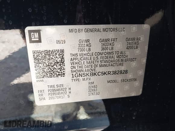 2019 Chevrolet Tahoe LT с VIN 1GNSKBKC5KR382828, выставлен на аукционе IAAI как лот 43215962 с пробегом 74 826 миль миль и . История ставок и продаж доступна на DreamBid. Изображение 9.