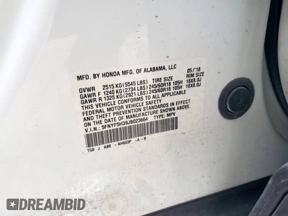 2018 Honda Pilot EX с VIN 5FNYF5H39JB023664, выставлен на аукционе Copart как лот 83762335 с пробегом 73 323 миль миль и Списание • Salvage title. История ставок и продаж доступна на DreamBid. Изображение 13.