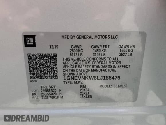 2020 Chevrolet Traverse High Country z VIN 1GNEVNKW6LJ186476, wystawiony jako Copart lot #52588905 z przebiegiem 43 179 mil mil oraz Szkoda całkowita • Salvage title. Historia ofert i sprzedaży dostępna na DreamBid. Obrazek 14.