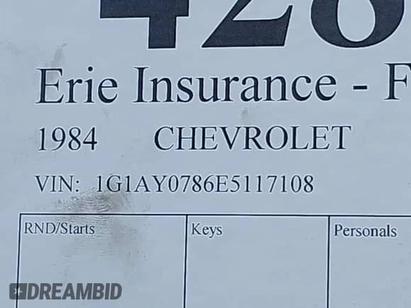 1984 Chevrolet Corvette с VIN 1G1AY0786E5117108, выставлен на аукционе IAAI как лот 42896886 с пробегом Не указан миль и . История ставок и продаж доступна на DreamBid. Изображение 9.