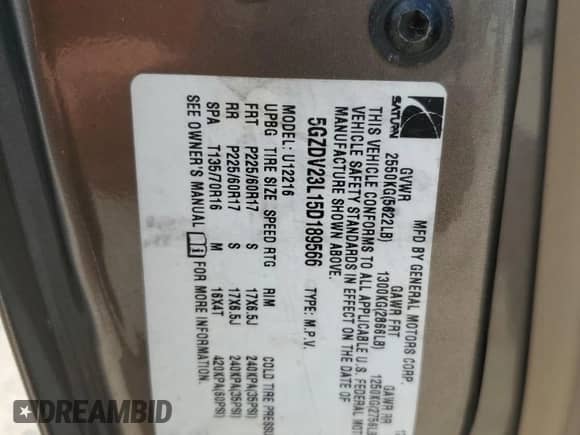 2005 Saturn Relay 3 с VIN 5GZDV23L15D189566, выставлен на аукционе Copart как лот 43846695 с пробегом 188 978 миль миль и Списание • Salvage title. История ставок и продаж доступна на DreamBid. Изображение 15.