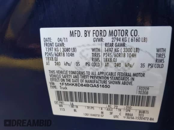 2011 Ford Explorer XLT with VIN 1FMHK8D84BGA51650, listed as a IAAI auction lot 43536294 with 186,949 mi miles and . Bid and sale history available at DreamBid. Image 9.