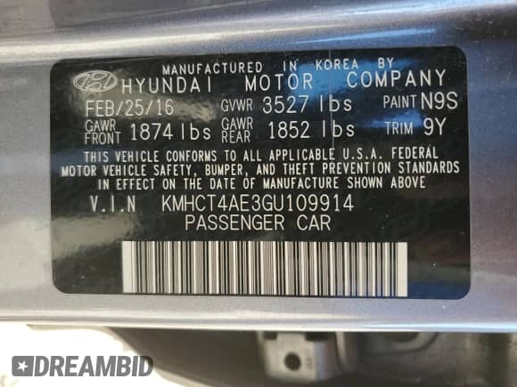 2016 Hyundai Accent SE с VIN KMHCT4AE3GU109914, выставлен на аукционе Copart как лот 86602835 с пробегом 132 928 миль миль и Списание • Salvage title. История ставок и продаж доступна на DreamBid. Изображение 13.
