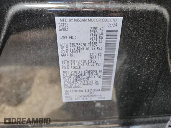 2024 Nissan Murano Platinum with VIN 5N1AZ2DS4RC117394, listed as a Copart auction lot 70484135 with 9,130 mi miles and Salvage title. Bid and sale history available at DreamBid. Image 14.