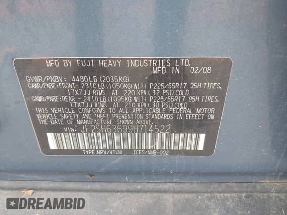 2009 Subaru Forester X с VIN JF2SH63699H714522, выставлен на аукционе IAAI как лот 42433760 с пробегом 206 730 миль миль и . История ставок и продаж доступна на DreamBid. Изображение 9.