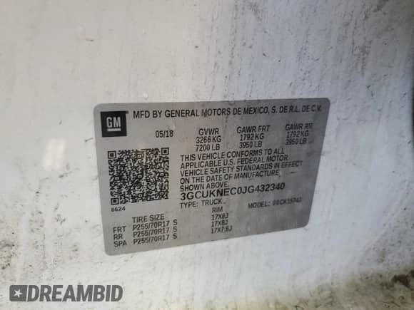 2018 Chevrolet Silverado 1500 Work Truck с VIN 3GCUKNEC0JG432340, выставлен на аукционе Copart как лот 84440585 с пробегом 254 261 миль миль и Чистый • Clean title. История ставок и продаж доступна на DreamBid. Изображение 12.