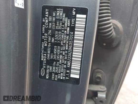 2017 Hyundai Tucson Sport с VIN KM8J33A20HU357014, выставлен на аукционе IAAI как лот 43002451 с пробегом 97 109 миль миль и . История ставок и продаж доступна на DreamBid. Изображение 9.