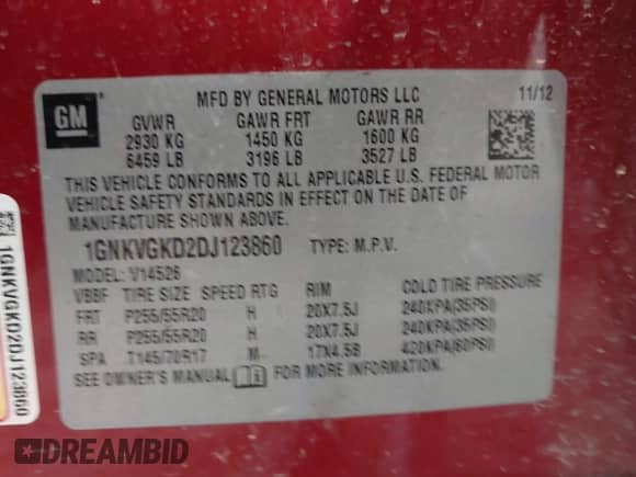 2013 Chevrolet Traverse LT z VIN 1GNKVGKD2DJ123860, wystawiony jako IAAI lot #42683933 z przebiegiem 182 801 mil mil oraz . Historia ofert i sprzedaży dostępna na DreamBid. Obrazek 9.