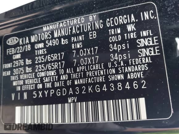 2019 Kia Sorento LX с VIN 5XYPGDA32KG438462, выставлен на аукционе IAAI как лот 42528815 с пробегом 74 916 миль миль и . История ставок и продаж доступна на DreamBid. Изображение 9.