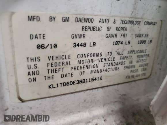 2011 Chevrolet Aveo LS z VIN KL1TD6DE3BB115412, wystawiony jako Copart lot #81599074 z przebiegiem 71 607 mil mil oraz Czysty tytuł • Clean title. Historia ofert i sprzedaży dostępna na DreamBid. Obrazek 12.