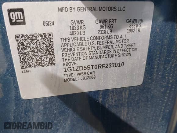 2024 Chevrolet Malibu LT с VIN 1G1ZD5ST0RF233010, выставлен на аукционе IAAI как лот 42466688 с пробегом 24 797 миль миль и . История ставок и продаж доступна на DreamBid. Изображение 9.