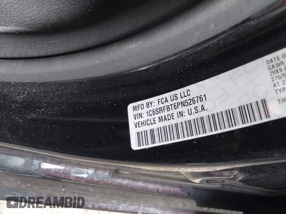 2023 Ram 1500 Big Horn with VIN 1C6SRFBT6PN526761, listed as a IAAI auction lot 40678990 with 8,367 mi miles and . Bid and sale history available at DreamBid. Image 9.