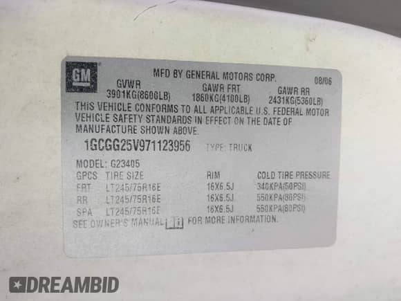 2007 Chevrolet Express Cargo with VIN 1GCGG25V971123956, listed as a IAAI auction lot 43280610 with 191,608 mi miles and . Bid and sale history available at DreamBid. Image 9.