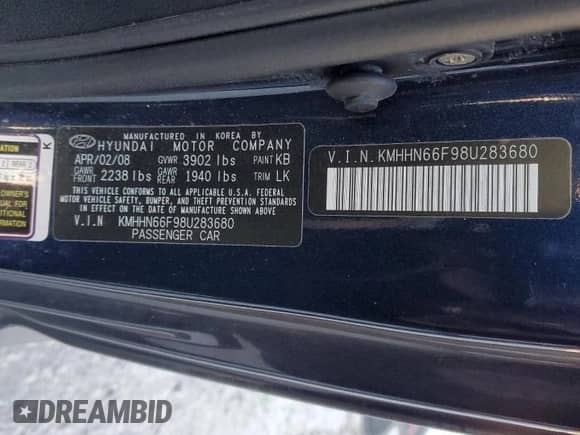 2008 Hyundai Tiburon GT с VIN KMHHN66F98U283680, выставлен на аукционе Copart как лот 42303185 с пробегом 85 567 миль миль и Списание • Salvage title. История ставок и продаж доступна на DreamBid. Изображение 12.