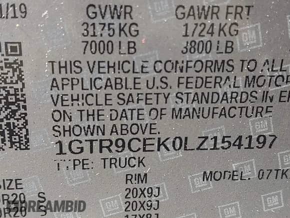 2020 GMC Sierra 1500 Elevation with VIN 1GTR9CEK0LZ154197, listed as a IAAI auction lot 41903413 with 170,434 mi miles and . Bid and sale history available at DreamBid. Image 9.