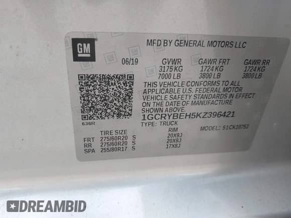 2019 Chevrolet Silverado 1500 Custom with VIN 1GCRYBEH5KZ396421, listed as a IAAI auction lot 42958788 with 80,942 mi miles and . Bid and sale history available at DreamBid. Image 9.
