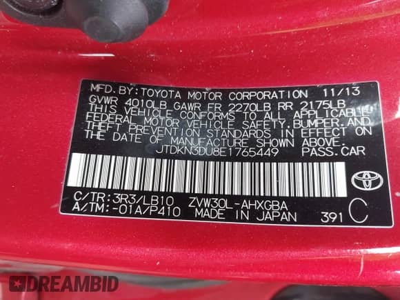 2014 Toyota Prius Four с VIN JTDKN3DU8E1765449, выставлен на аукционе IAAI как лот 42208013 с пробегом 99 279 миль миль и . История ставок и продаж доступна на DreamBid. Изображение 9.