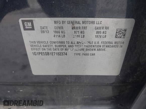 2014 Chevrolet Cruze 2LT с VIN 1G1PE5SB1E7182374, выставлен на аукционе IAAI как лот 43541656 с пробегом 108 241 миль миль и . История ставок и продаж доступна на DreamBid. Изображение 9.